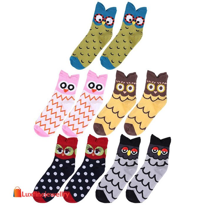 5 Pairs Owl Socks Autumn Cotton