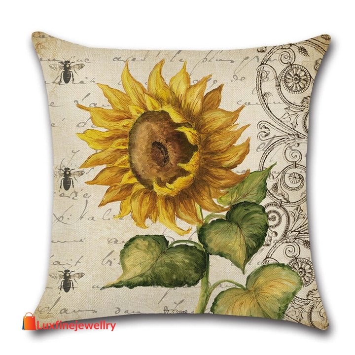 Sunflower pattern linen pillowcase,