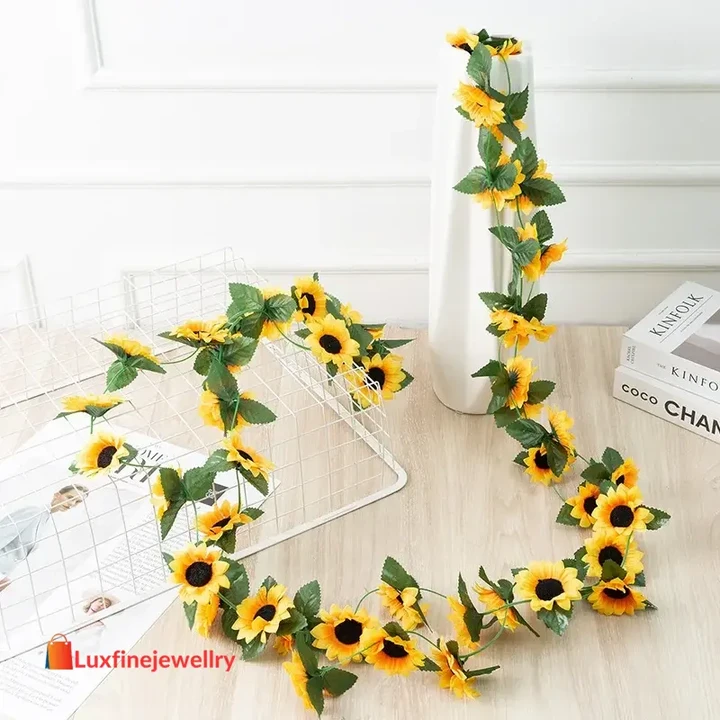 2.5m Sunflower Artificial Flowers Vine Fake Sunflower Vine Flower Rattan for Wedding Christmas Decoration Decoration