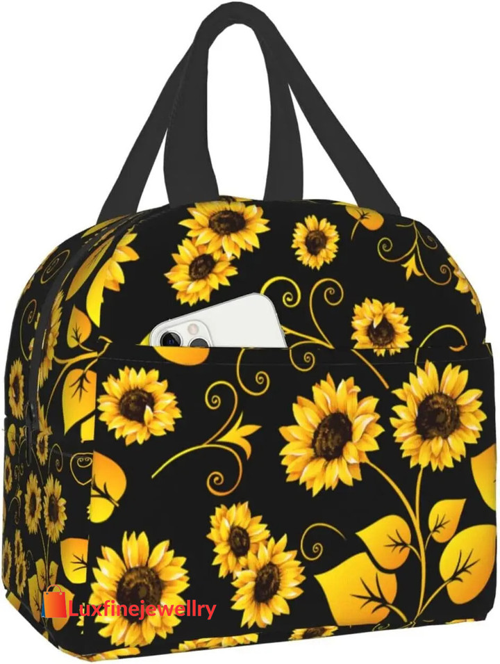 Sunflower Insulated Lunch Bag for Women Men Washable Cooler Tote Bag