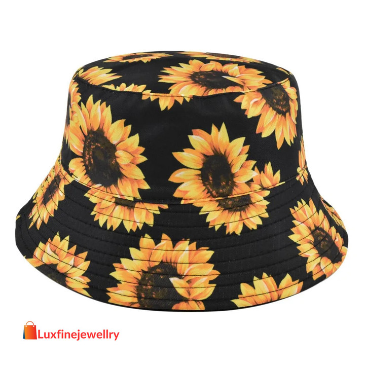 New Sunflower Double-sided Bucket Hat Women Men Harajuku Female Bob Printed Panama Cap