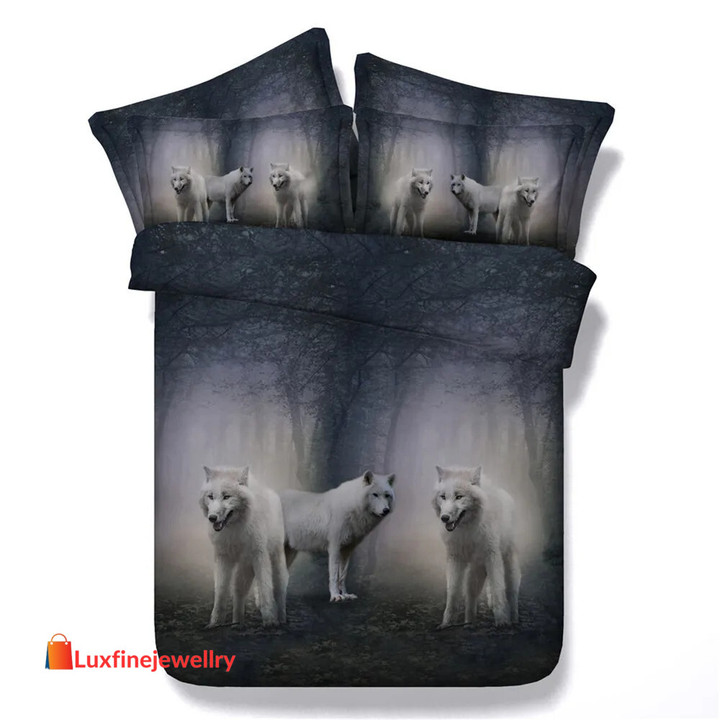 JF-338 Magnificent White Wolf print bed cover set 3pcs duvet cover + pillowcase Twin Full Queen King Size Bedding Sheets