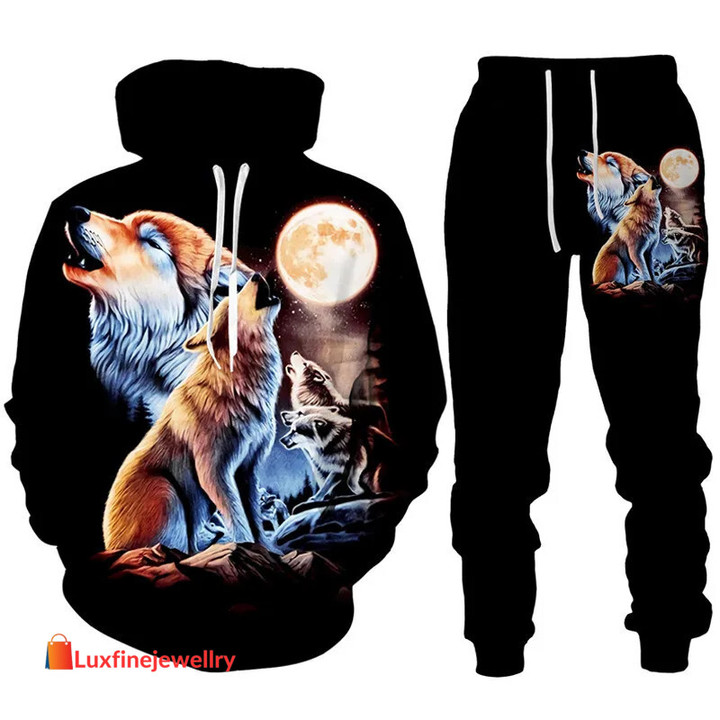 Dazzle Wolf 3D Print Tracksuit Set Man Woman Hoodie And Pants 2pcs Sets Hip Hop Streetwear Oversized Casual Pullover Sweatshirt