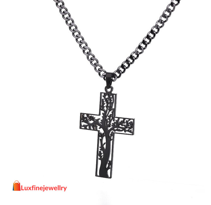 Fashion Creative Cross Wolf Necklace Stainless Steel For Women Choker Branches Tree of Life Design Pendant Necklace