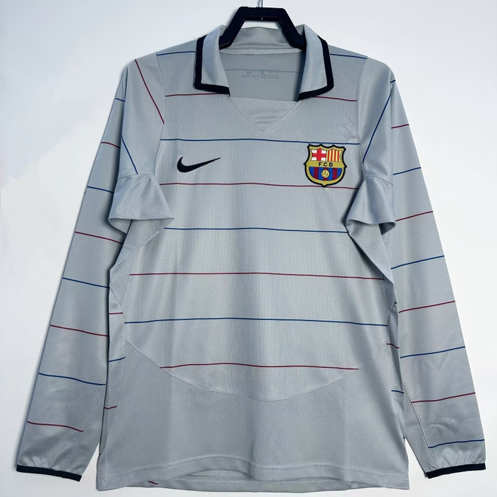 Barcelona 2003/04 Away Retro Long Sleeve Men Jersey - Gray
