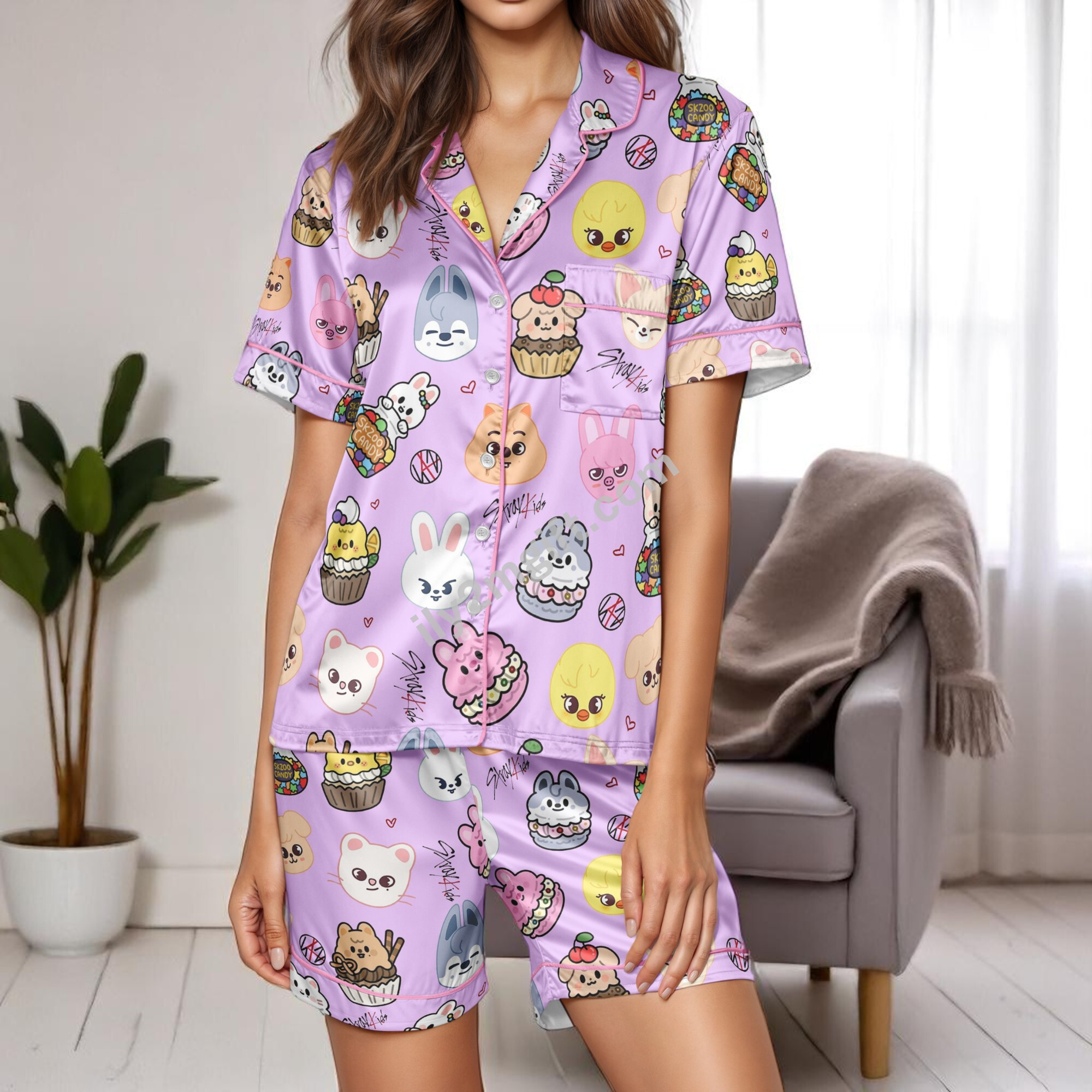 Skzcode Pajamas SKZoo Kawaii Stray Kids Satin Pajama Set – Cute Cartoon SKZoo ...