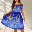 Disney Characters Mickey Donald Goofy Ariel Off Shoulder Short Sleeved Dress