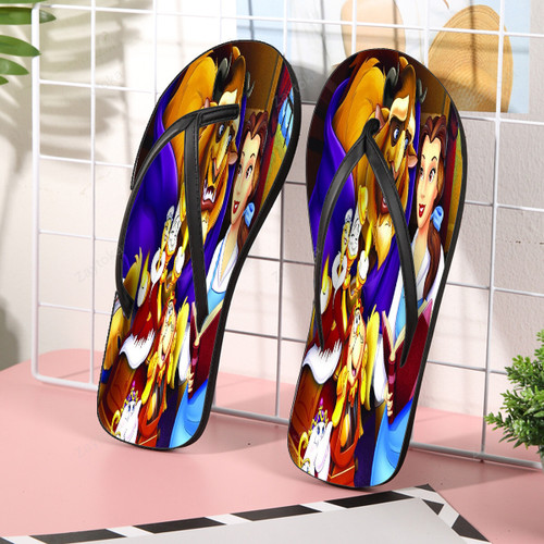 Disney Beauty And The Beast All Characters1 Gift For Fan Flip Flop Shoes