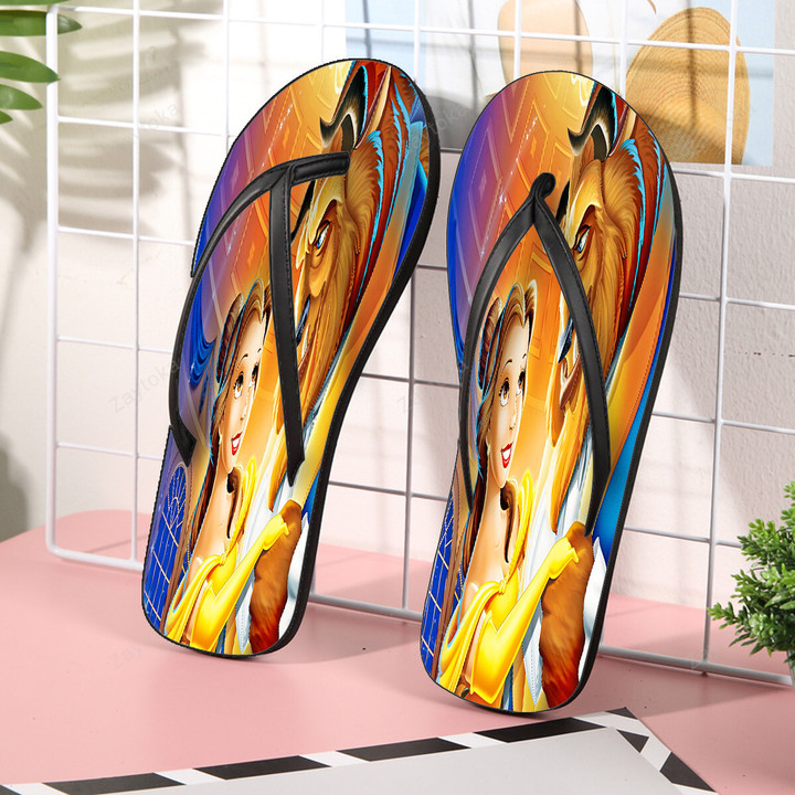 Disney Beauty And The Beast Belle The Beast Dancing1 Gift For Fan Flip Flop Shoes