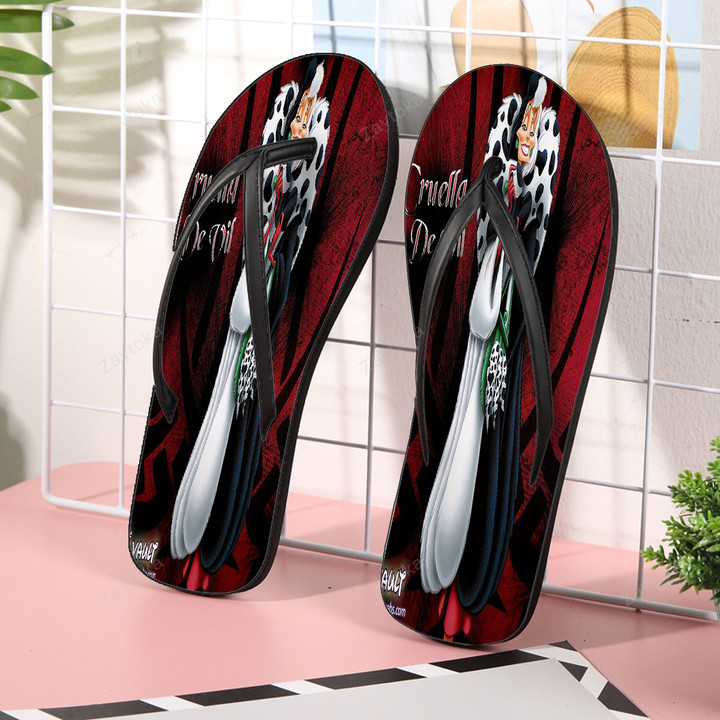 Disney Villains Cruella de Vil3 Gift For Fan Flip Flop Shoes
