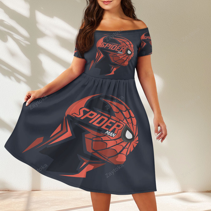 Marvel Spider Man v51 Off Shoulder Short Sleeved Dress