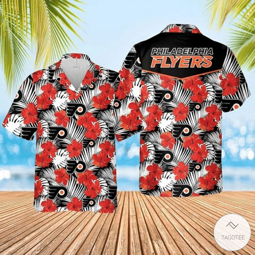 Philadelphia Flyers Orange Hibiscus Hawaiian Shirt V2