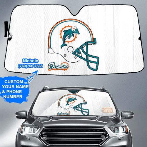 Miami Dolphins Helmet 1 Personalized Name And Phone Number Custom Auto Sunshade Gift For Fans