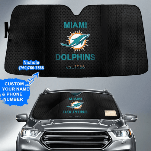 Miami Dolphins Logo Personalized Name And Phone Number Custom Auto Sunshade Gift For Fans