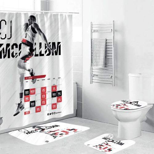 Portland Trail Blazers CJ McCollum1 Waterproof Shower Curtain Non-Slip Toilet Lid Cover Bath Mat - Bathroom Set