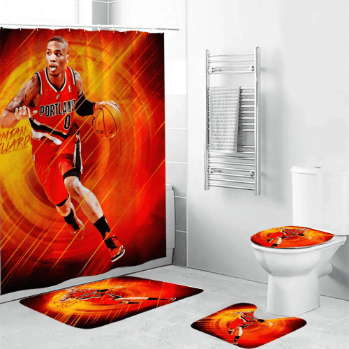 Portland Trail Blazers Damian Lillard2 Waterproof Shower Curtain Non-Slip Toilet Lid Cover Bath Mat - Bathroom Set