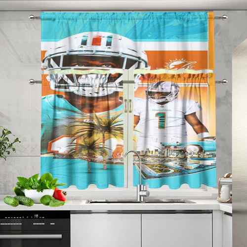 Miami Dolphins Players8 Kitchen Curtain Valance and Tiers Set