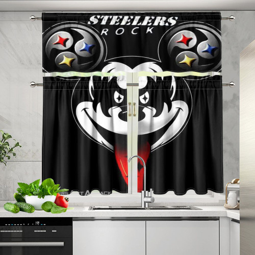 Pittsburgh Steelers Rock Mickey Kitchen Curtain Valance and Tiers Set