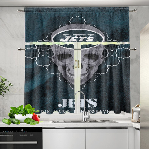 New York Jets Skull v41 Kitchen Curtain Valance and Tiers Set