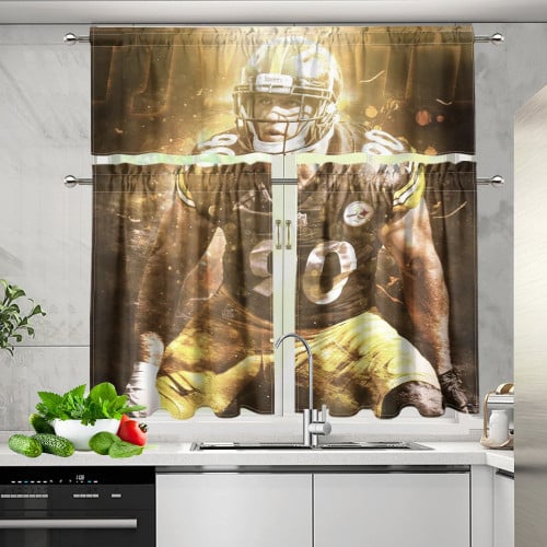 Pittsburgh Steelers T J Watt no90 m2 Kitchen Curtain Valance and Tiers Set