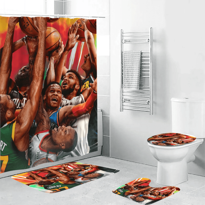 Utah Jazz Players v33 Waterproof Shower Curtain Non-Slip Toilet Lid Cover Bath Mat - Bathroom Set