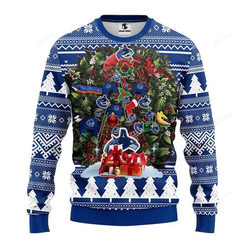 Vancouver Canucks Tree Christmas Gift For Fan Ugly Wool Sweater Christmas