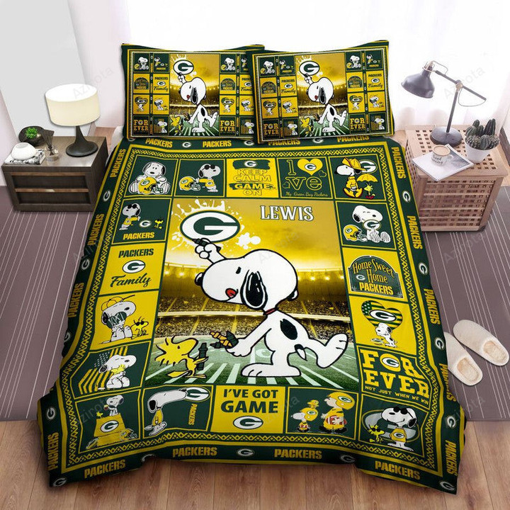 Green Bay Packers Snoopy 3D Printing Bedding Set Gift For Fan Lovers
