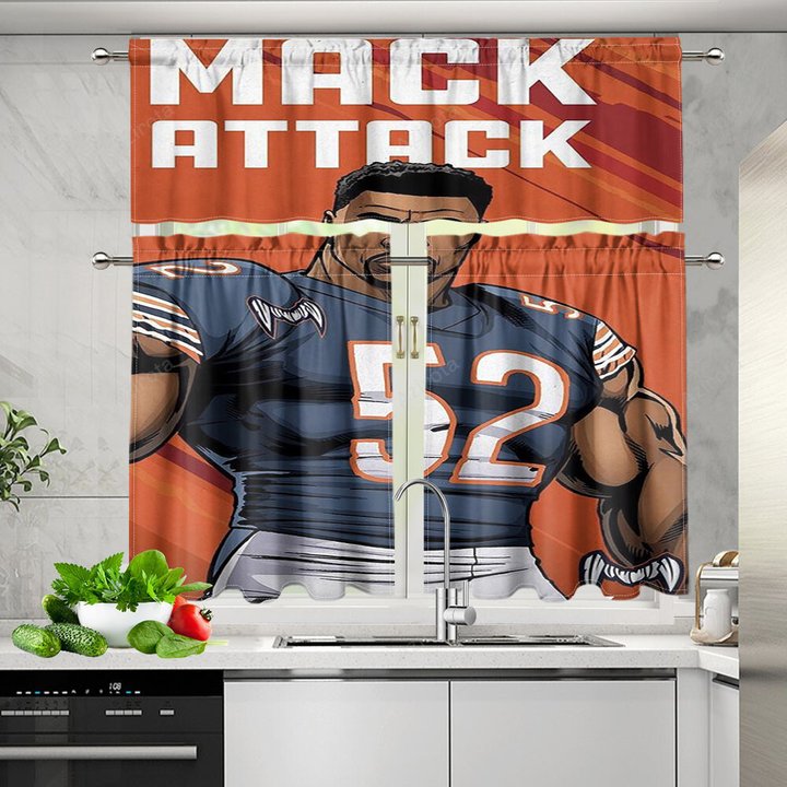Chicago Bears Khalil Mack6 Kitchen Curtain Valance and Tiers Set