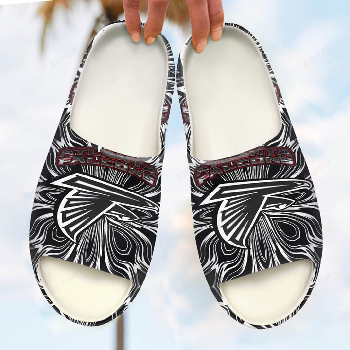 Atlanta Falcons Abstract Black and White All Over Print Fashion Slides Sandals