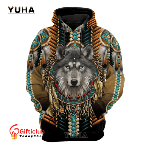 Beautiful Tribal Native Wolf 3D All Over Printed Men Hoodie
