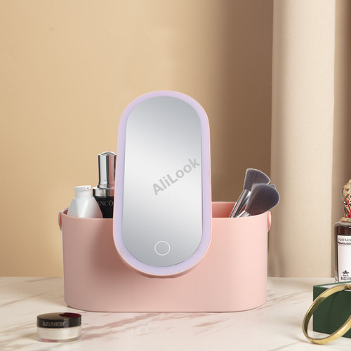 Travel Portable Makeup Organizer Box with LED Light Mirror
