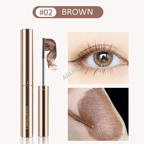 4D Silk Fiber Mascara 2.5MM Ultra-Fine Lengthens Eyelashes Small Brush Head Curling Waterproof Fast Dry Brown