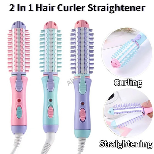 2 In 1 Hair Curler Straightener 220V Mini Curling Iron Electric Hair Styler Hair Curling Straightening Styling Tools Hot Brush