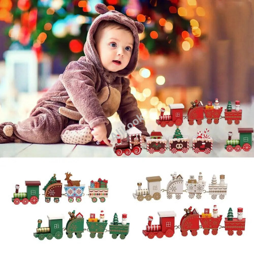 Christmas Wooden Train Merry Christmas Decorations For Home 2023 Cristmas Ornament Xmas Navidad Noel Gifts Happy New Year 2024