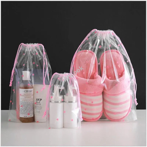 Cute Travel Cosmetic Bag Portable Drawstring Storage Bag Transparent Toiletry Wash Kit Storage Pouch Women Makeup Case Anti-dust