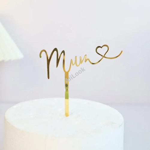 New Happy Mother's Day Cake Topper Acrylic Gold Best Mom Cake Topper for Mum Mommy Mother's Day Birthday Party Cake Decorations