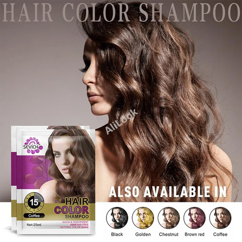 Sevich 5pcs/lot Hair Color Shampoo 25ml 5 Colors Hair Dye Shampoo Golden Coffee Red Chestnut Black Hair Color Product Unisex