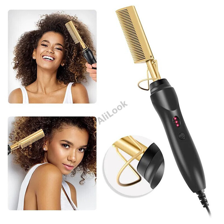 2 in 1 Electric Hot Heating Comb Hair Straightener Curler Wet Dry Hair Iron Straightening Brush Hair Styling Tool