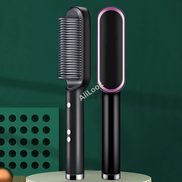 Hair Straightener Brush Negative Hot Comb Ion Curler Lazy Comb with 5Temp Straight Hair Comb Anti-Scald Fast Heating (AU Plug)