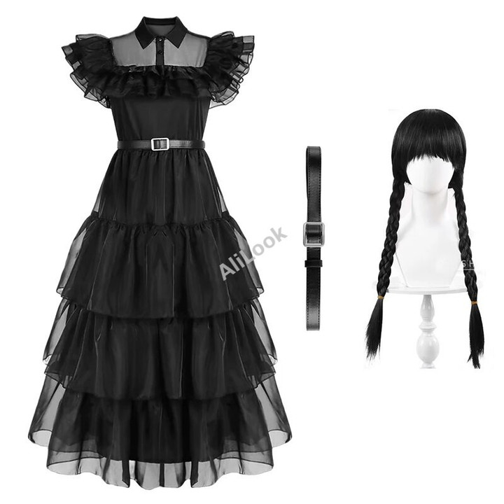 Wednesday Addams Cosplay Dress for Girl Kids Movie Wednesday Cosplay Costumes Black Gothic Dresses Halloween Party Women Clothes