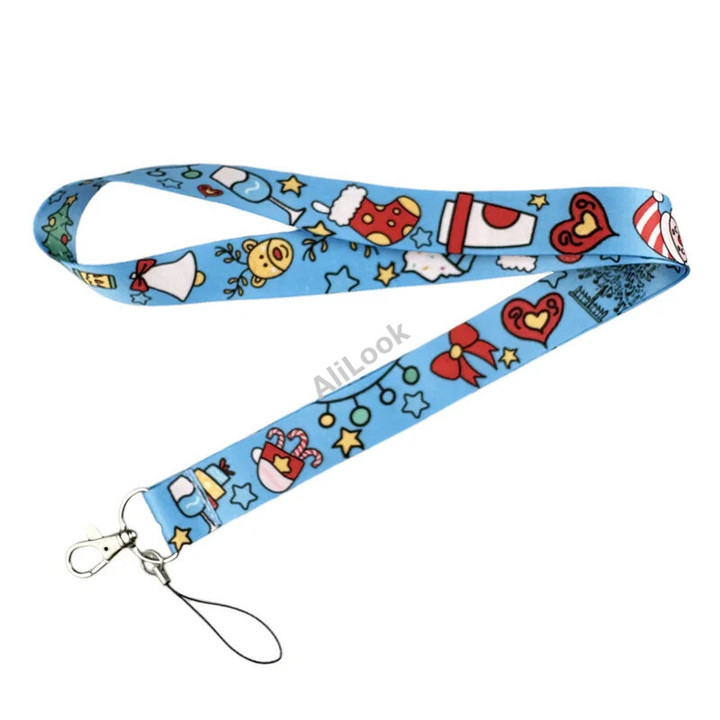 Blue Father Christmas Neck Strap Lanyard keychain Mobile Phone Strap ID Badge Holder Rope Key Chain Keyrings Accessories Gifts