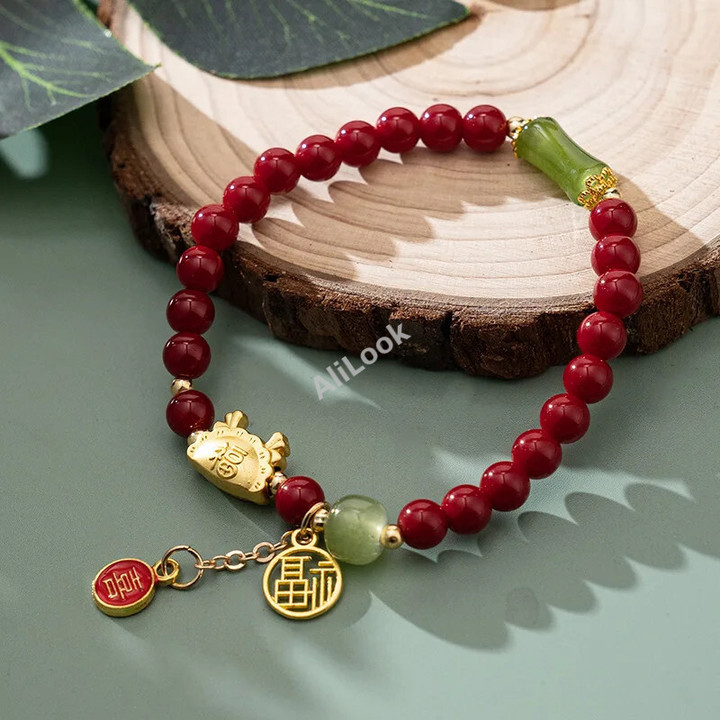 2024 Chinese Style Dragon Year Luck Bracelet Natal Year Red Beads Hand Bracelet Couple Student Christmas And New Year Gift