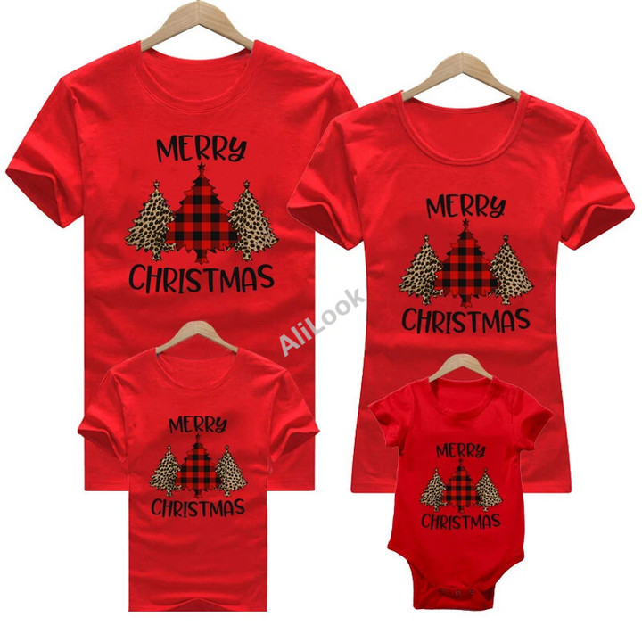 Christmas family outfit Deer Santa mother kids Christmas T-shirt Mommy Daddy Baby red family matching outfits christmas clothes