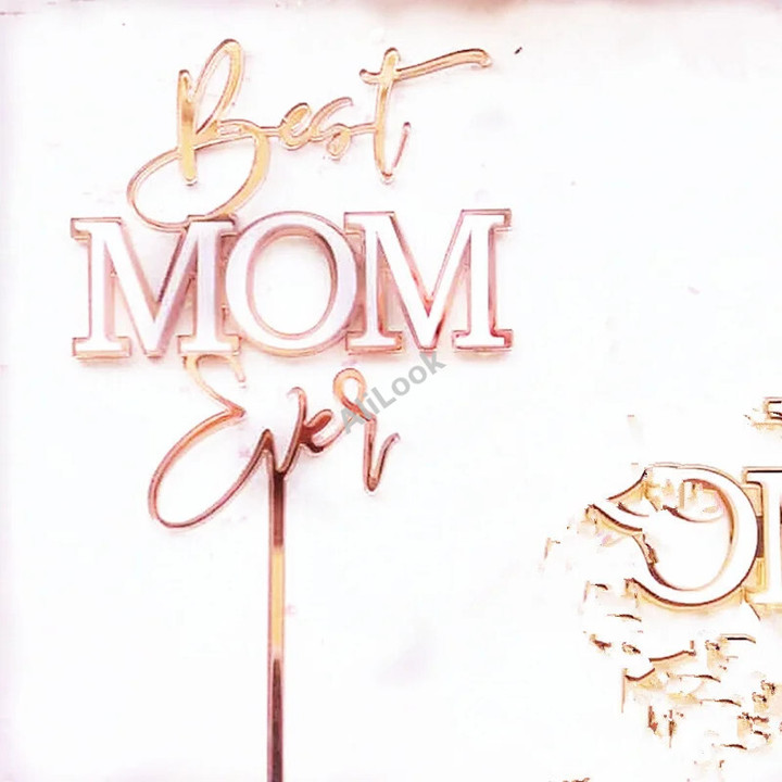 Happy Mothers Day birthday Cake Topper Gold Simple design Acrylic MOM Party Cake Toppers Mother's Day Gifts Dessert Decoration