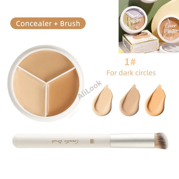 Best Foundation for Oily Skin 3-Color Concealer Palette Foundation Cream Full Coverage Suit for All Skin Face Makeup Cover Dark Circles Acne Pores Cream Base