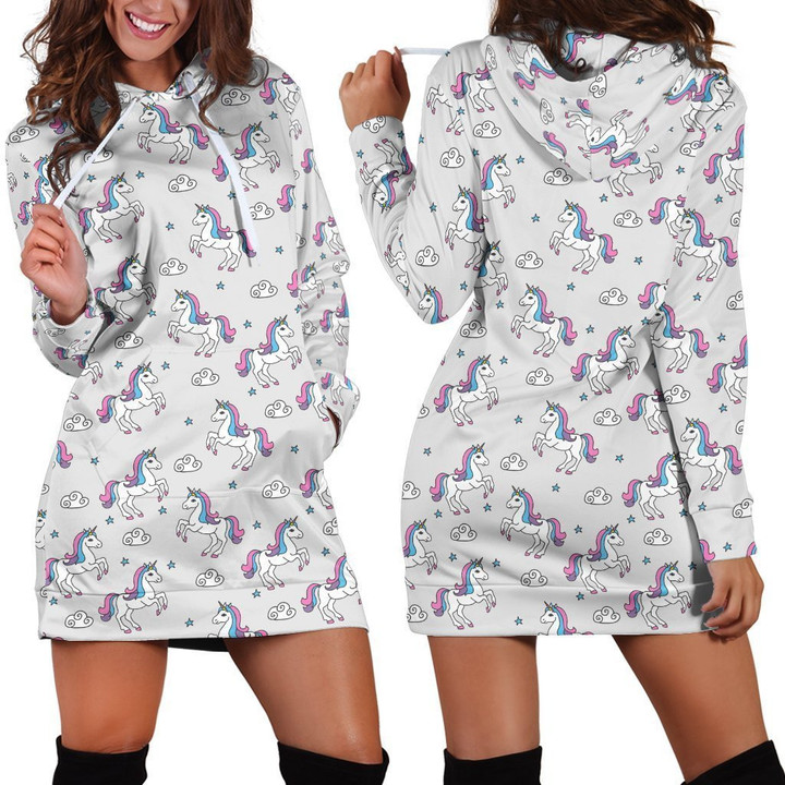 3D All Over Cute Unicorn And Rainbow Hoodie Dress - Amaze Style™