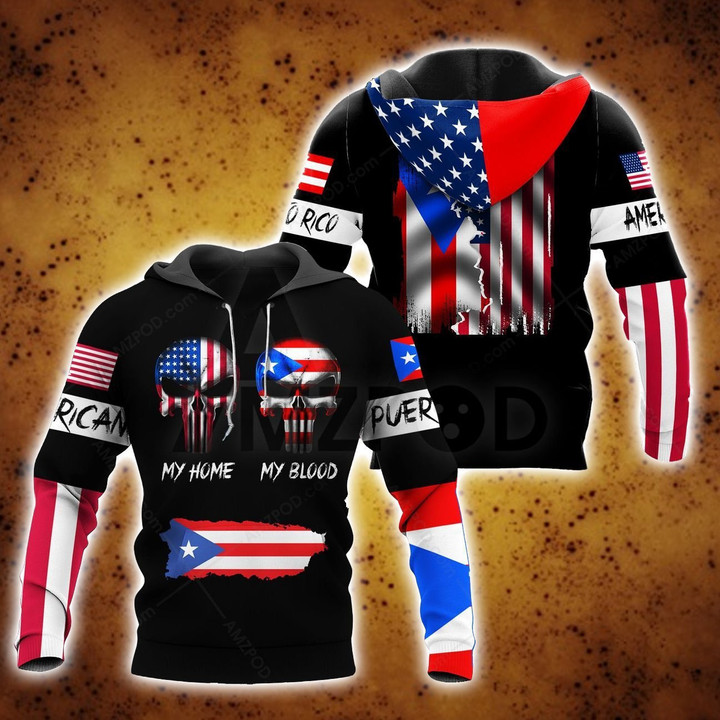 Puerto Rico And America Skull Lover Shirt TQH20061802 - Amaze Style™-Apparel