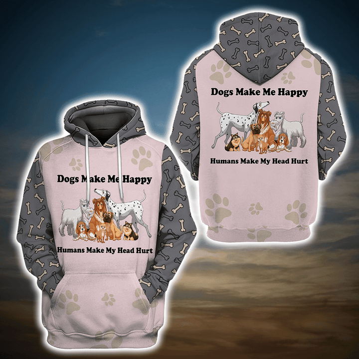 3D All Over Printed Dog Make Me Happy Unisex Shirts XT - Amaze Style™-Apparel