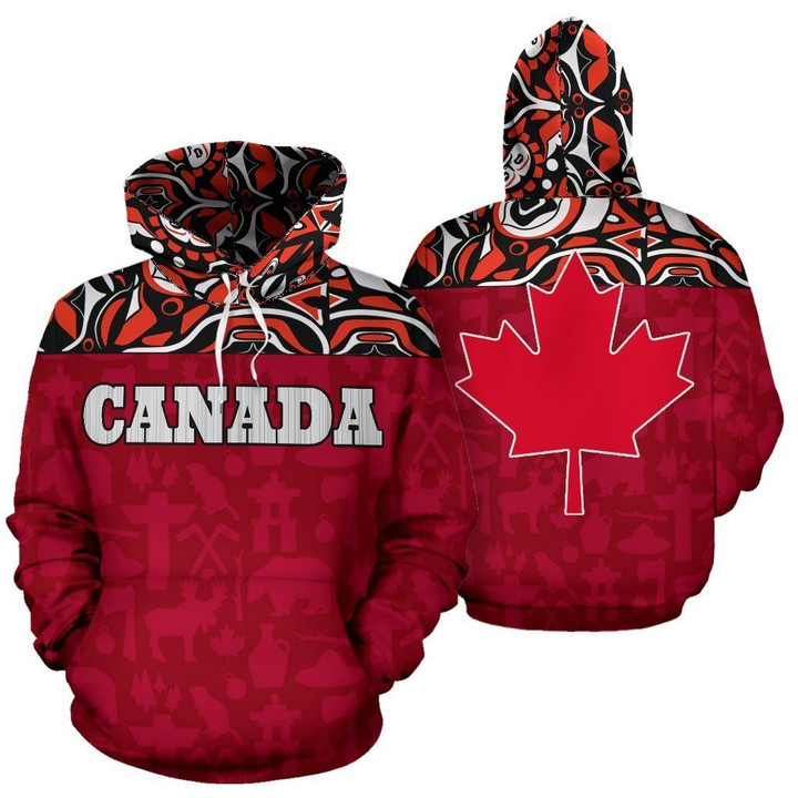 Canada All Over Hoodie - Haida Maple Leaf PL - Amaze Style™