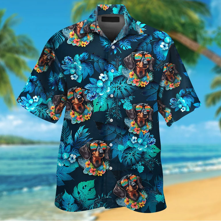 Dachshund Dog Wearing Sunglass Funny Hawaiian Shirt